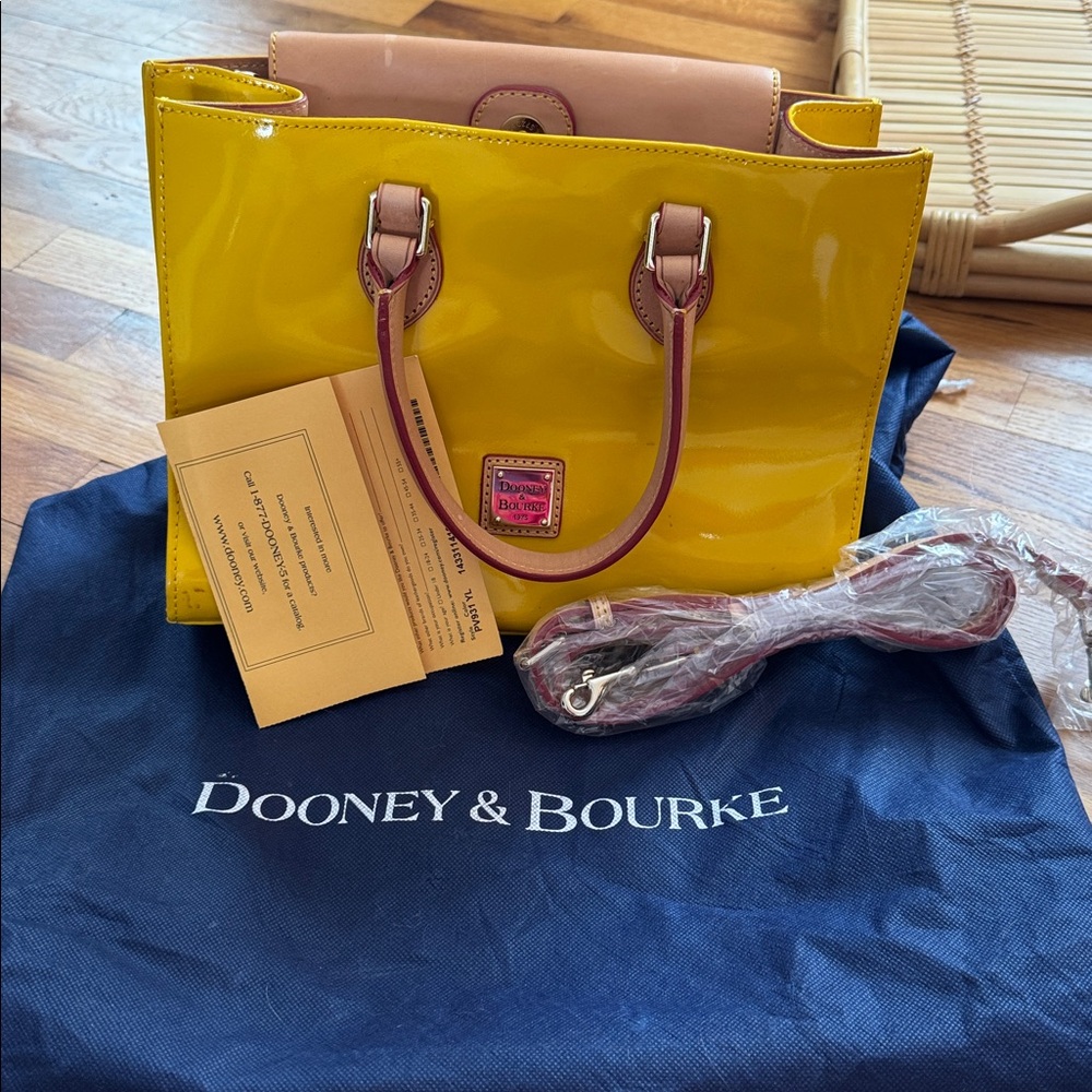 New Dooney & Bourke Pebble Grain Janine Satchel Yellow w/ Original Registration